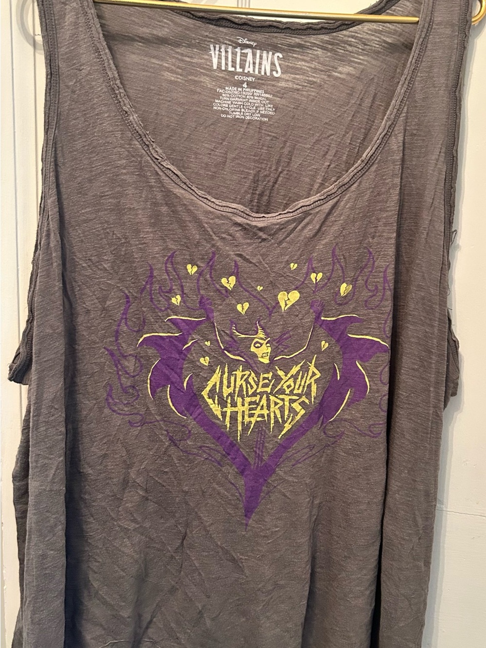 Disney Villains Gray Tank with Purple and Yellow Graphic